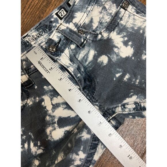 WOMENS MISS ME BLUE WHITE TIE DYE LOW RISE EMBELLISHED POCKETS SKINNY JEANS 27 - Picture 10 of 12